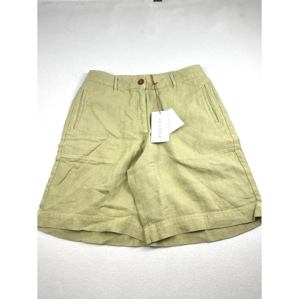Poetry Pale Sage Heavy Linen Relaxed Straight Shorts RJ54.14.G Womens US 10 NEW